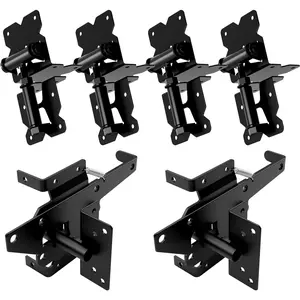 Stainless Steel Self Closing Gate Hinge and Latch Hardware Kit, Heavy Duty Adjustable Tension Gate Hinges 4-Pack & 2 Automatic Latches, Gate Hardware Kit for Wood/Vinyl Fence Gate