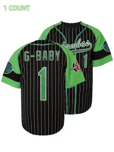 Men's Letter & Number Embroidery V Neck Baseball Jersey, Loose Striped Print Short Sleeve Button Sports Top, Breathable Baseball Top for Outdoor Sports, Athletic Training Apparel, Athletic Tops