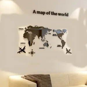 3D World Map Wall Sticker, DIY Acrylic Wall Decal, Wall Art Decor for Home Office Bedroom Living Room, Decorative Stickers, Ornaments