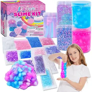 Unicorn Slime Kit for Girls 4-12,Supplies Makes Butter Slime,Candy Confetti,Glimmer Crunchy,Foam Crunchy,Jelly Cubes Slime Party Favors for Kids