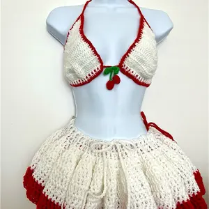 Crochet Bikini Set with Skirt - Women's Swimwear Beachwear