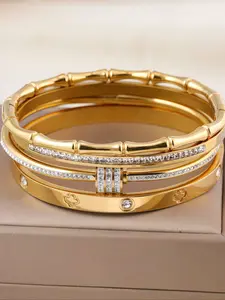 Elegant Stainless Steel Four-Leaf Clover Bracelet Set, Perfect Gift for Friends, Suitable for Various Occasions, 4-Piece Jewelry Collection, Fashionable Bangle