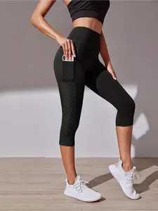 Women's High-Waist Peach Lift Yoga Capris, Breathable & Stretchy Workout Leggings with Pockets, Non-Transparent Polyester Blend, High Stretch Bottoms, Soft Leggings, Breathable Fitness Leggings
