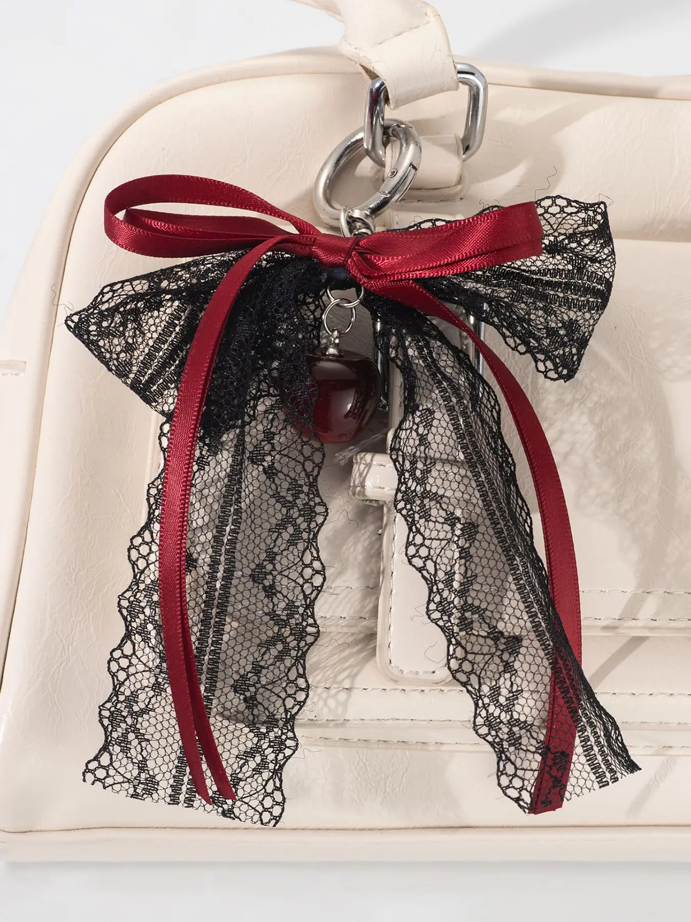 Christmas Valentine's Day gifts, dark elegant lace wine red bow pendants,niche design wine red beads lace ornaments, sweet and cool cute key chain pendants, casual daily exquisite small and versatile small gifts, Keychain For Bags