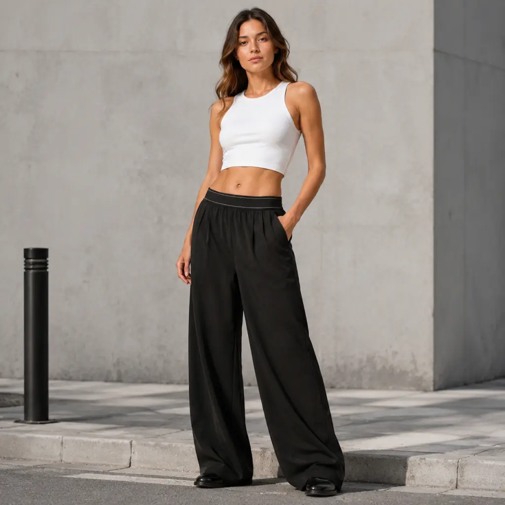 Women's High Waisted Wide Leg Athleisure Lounge Pants - Buttery Soft, Wrinkle Resistant, Elastic, Casual Yoga Travel Trousers with Pockets - Black Sport & Outdoor Joggers