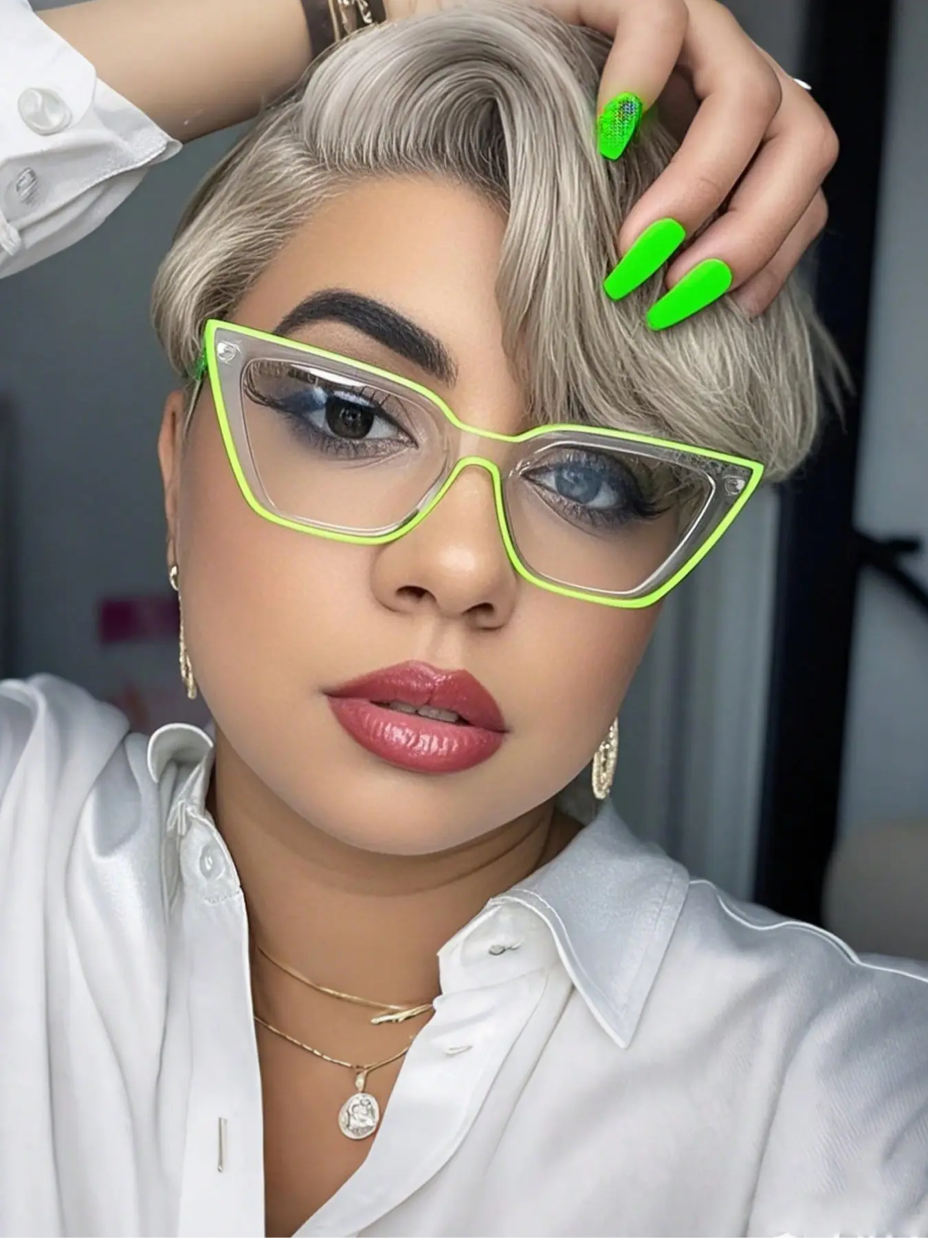 Unisex Fashion Colorblock Retro Cat Eye Glasses Frame, Casual Anti-Blue Light Eyewear, Lightweight Durable Design for Students Daily Use
