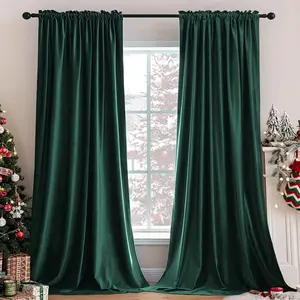 Velvet Blackout Thermal Curtain, Soft Noise-Reducing Drapes, Rod Pocket Design, Perfect for Living Room & Bedroom, Christmas Decorations, Home Decoration Curtain