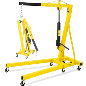 Garvee 2 Ton Folding Hydraulic Engine Hoist with 4400 LBS Capacity, Telescopic Boom, 6 Casters, Heavy Duty Cherry Picker Shop Crane for Garage, Workshop, and Warehouse Use, Yellow
