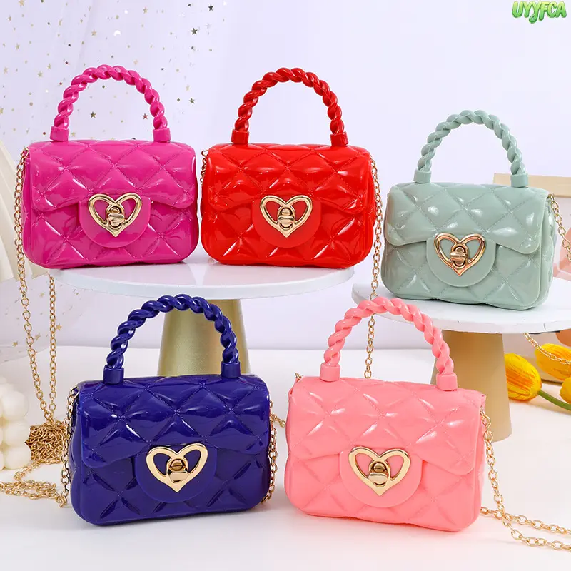 Mini Fashion Candy Color Handbag,Purse Toddler Handbag, Twist Handle Crossbody Bag with Gold Heart Lock, Waterproof Glossy Toddler Handbag with Detachable Chain Strap, Ideal for 1-4 Year Old Girls Daily Wear, Birthday Gift,Beach vacation,Summervibes tikto