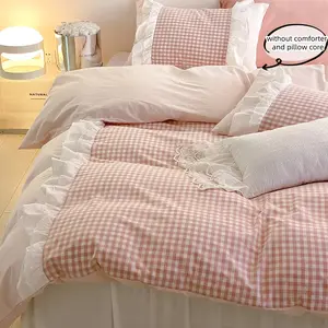 French Plaid Bedding Set, Includes 1 Fitted Sheet and 2 Pillowcases, Soft Comfortable Home Bedroom Linen, Decorative Bedding Set, Christmas Fashion Accessories