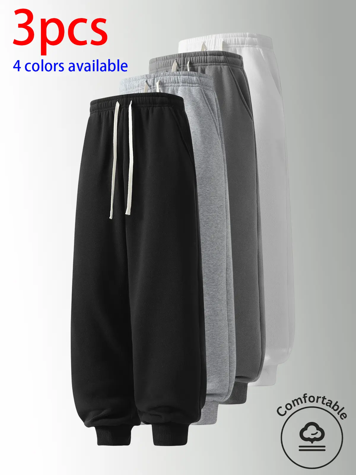 3-pack men's long pants, men's casual long pants, men's jogger pants.Elastic waistband with drawstring that won’t dig into your waist; leg openings are cut to flatter your legs; loose fit that looks slimming and versatile, suitable for all body types.Avai