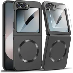 for  Galaxy Z Flip 6 Case, Flip 7 FE Case Compatible with MagSafe, with Built-in Screen Protector, Flip6 Slim Hard  Phone Case, Black