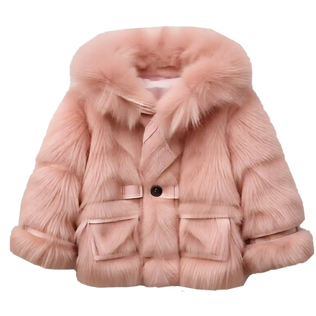 Women’s Baby Pink Faux Fur Coat with Hood