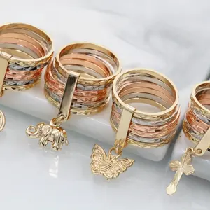 Semanario Ring Rose Butterfly Owl Elephant Guadalupe's Cross Dolphin Heart Turtle Clover Religious Jewelry Oro Laminado Rings