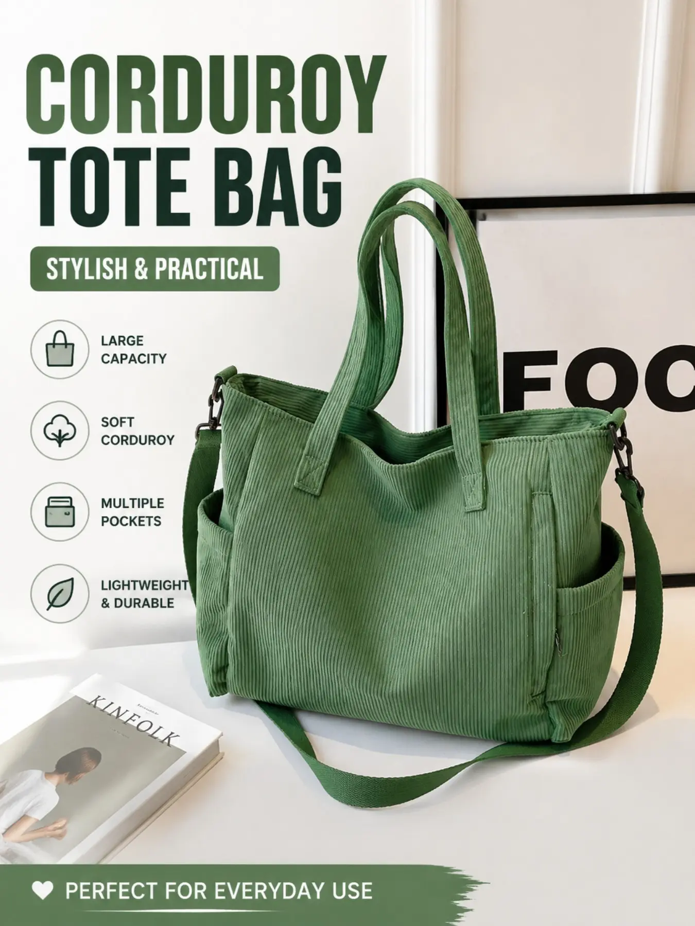Corduroy Tote Bag, Large Capacity Soft Casual Shoulder Bag, Lightweight Multi-pocket Crossbody Bag For Daily Commute Work School, Daily Commuter Bag