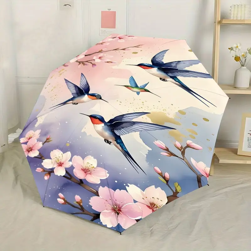 Auto Open Close Windproof Umbrella, Cherry Blossom Pattern, Portable Folding Design, Lightweight for Men and Women, Perfect Gift