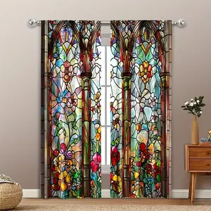 Stained Glass Flower Pattern Door Curtain, Modern Privacy Door Curtain, Home Decoration Curtain, Home Decor for Living Room Bedroom Hotel Salon