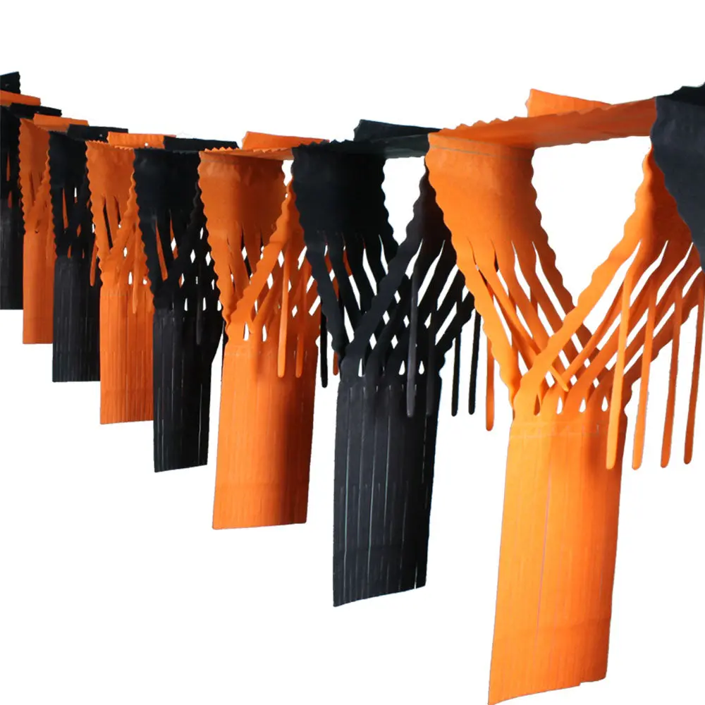 Black & Orange Drop Fringe Garland | 20 in. x 12 Ft.