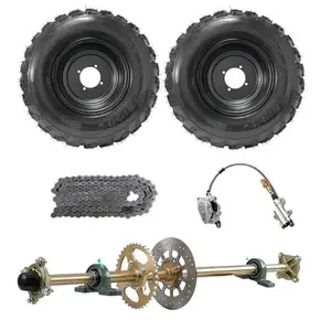 Suisuitong 22x10-10 Go Kart Wheel 22X10X10 Tire with 44" Rear Axle Kit, Brake Caliper and 530 Chain for ATV UTV Karting Golf Cart Buggy Quad Dune Drift Trike Tricycle 4 Wheeler Offroad Motorcycle
