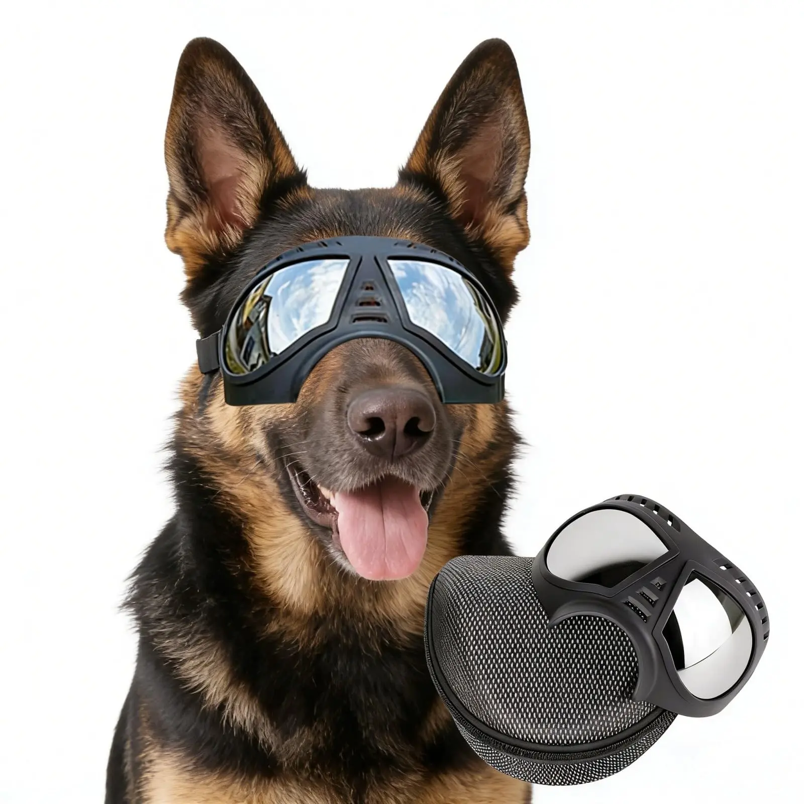 2026 Large Dog Goggles, Wide Nose Bridge Lightweight Soft Frame, Tactical Driving Sunglasses, UV Protection, Safety, Windproof Dustproof, Adjustable, Silver Color Lens