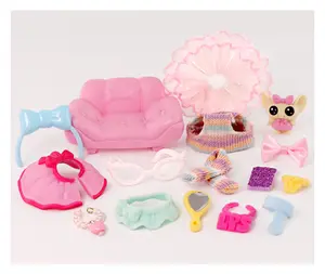16pcs Cute Miniature Pet Fixed Accessories Set for Sylvanian Families. Includes Tiny Furniture, Clothes, Hats - DIY Dollhouse Creative Gift for Kids.(B58)