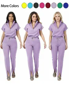 Medical Workwear Set with Zipper, Comfortable Quick-Dry Breathable, Loose Fit, Multi-Pocket, Ideal for Nurses, Dentists, Spa, Home Use