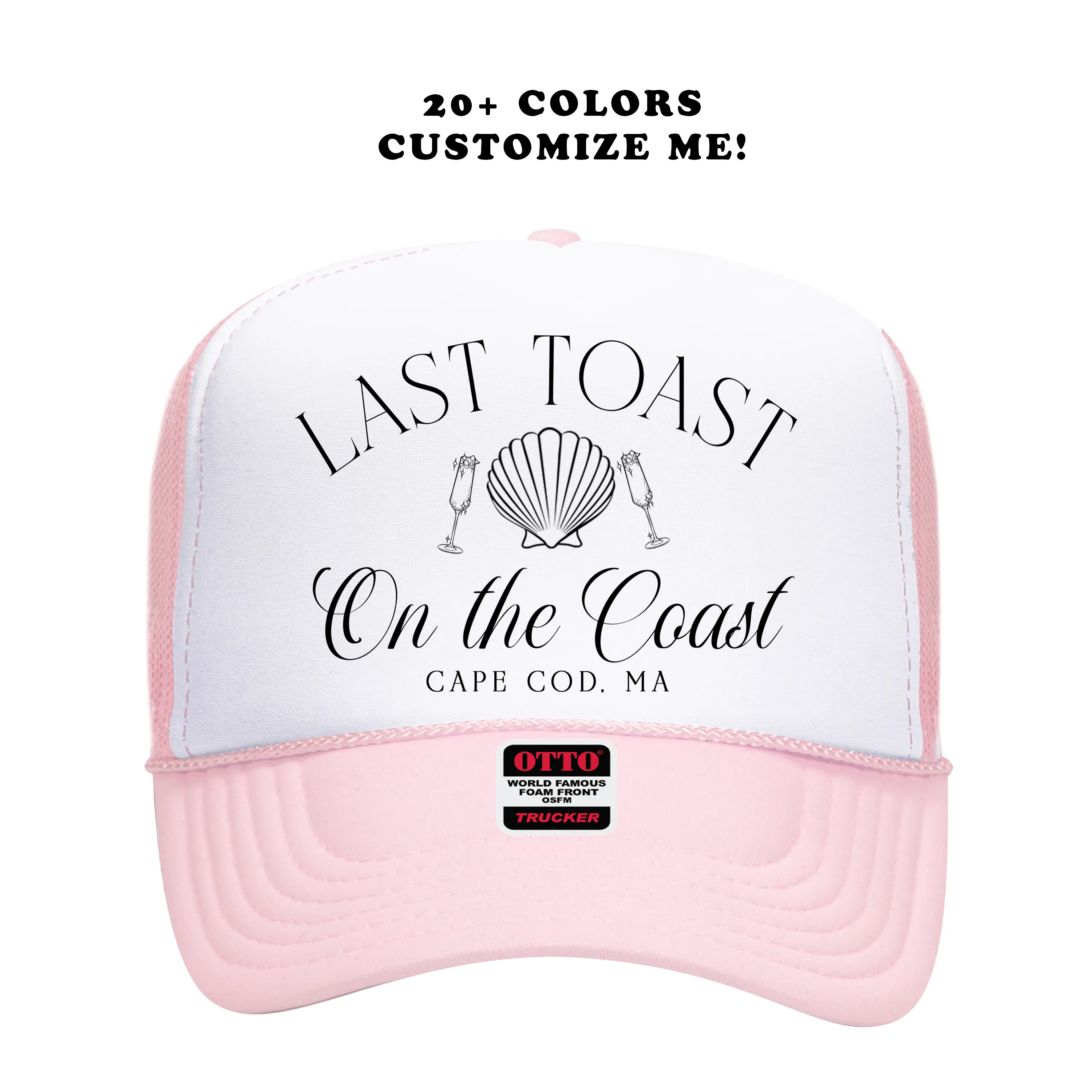 Custom Bachelorette Party Trucker Hat – Personalized Last Toast Coastal Theme Party Bach | Bachelorette Party Hats, Bday Hats, Shell Theme Pool Beach Party Accessories, Matching Group Hats
