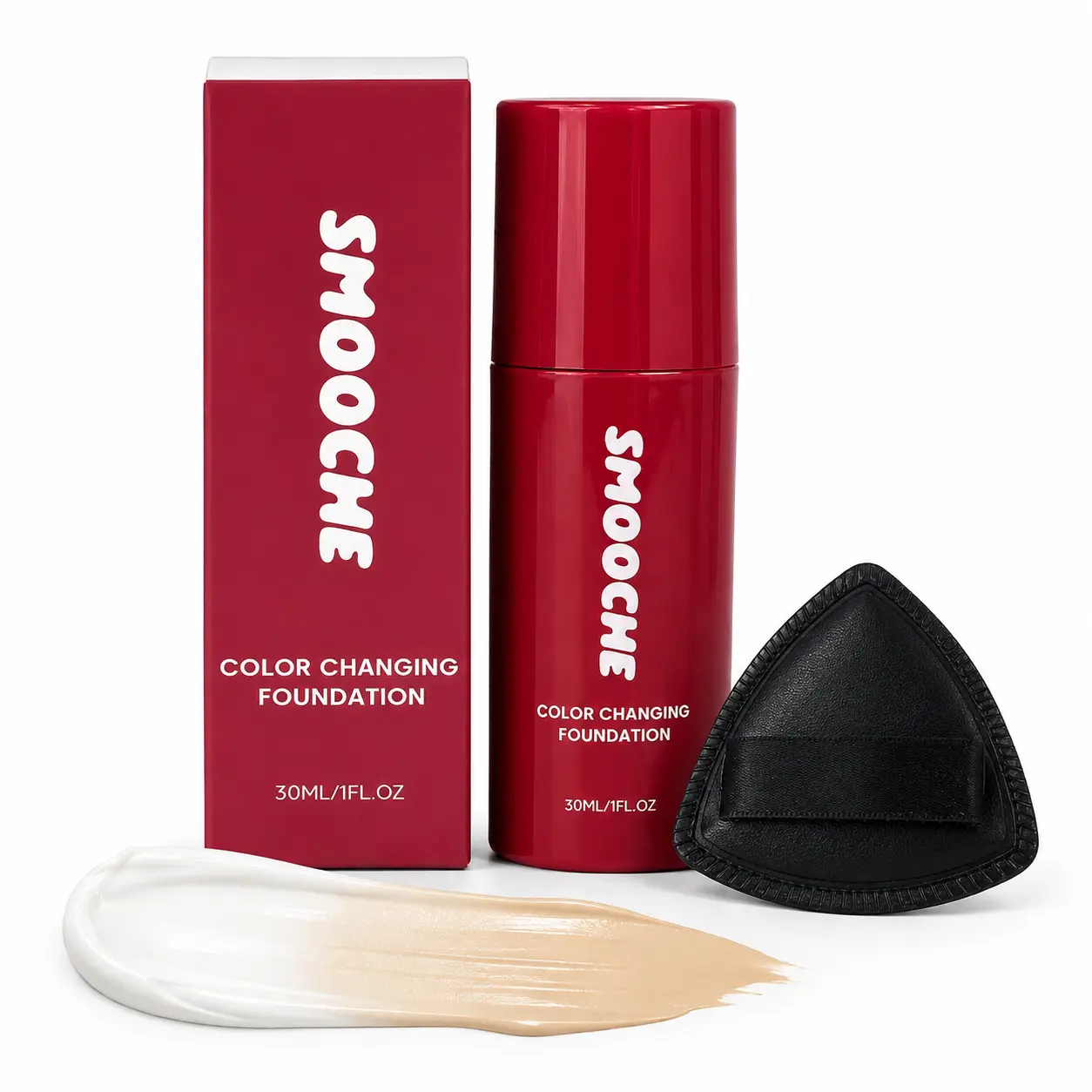 Color Changing Base Makeup Set - Cosmetic Blendable Concealer & Foundation, 3-Layer Makeup Puff, White-to-Light Tone-Adapting Liquid, Lightweight Buildable Smooth Coverage, All Skin Types Second Skin Airbrushed Natural Look, Everyday Use
