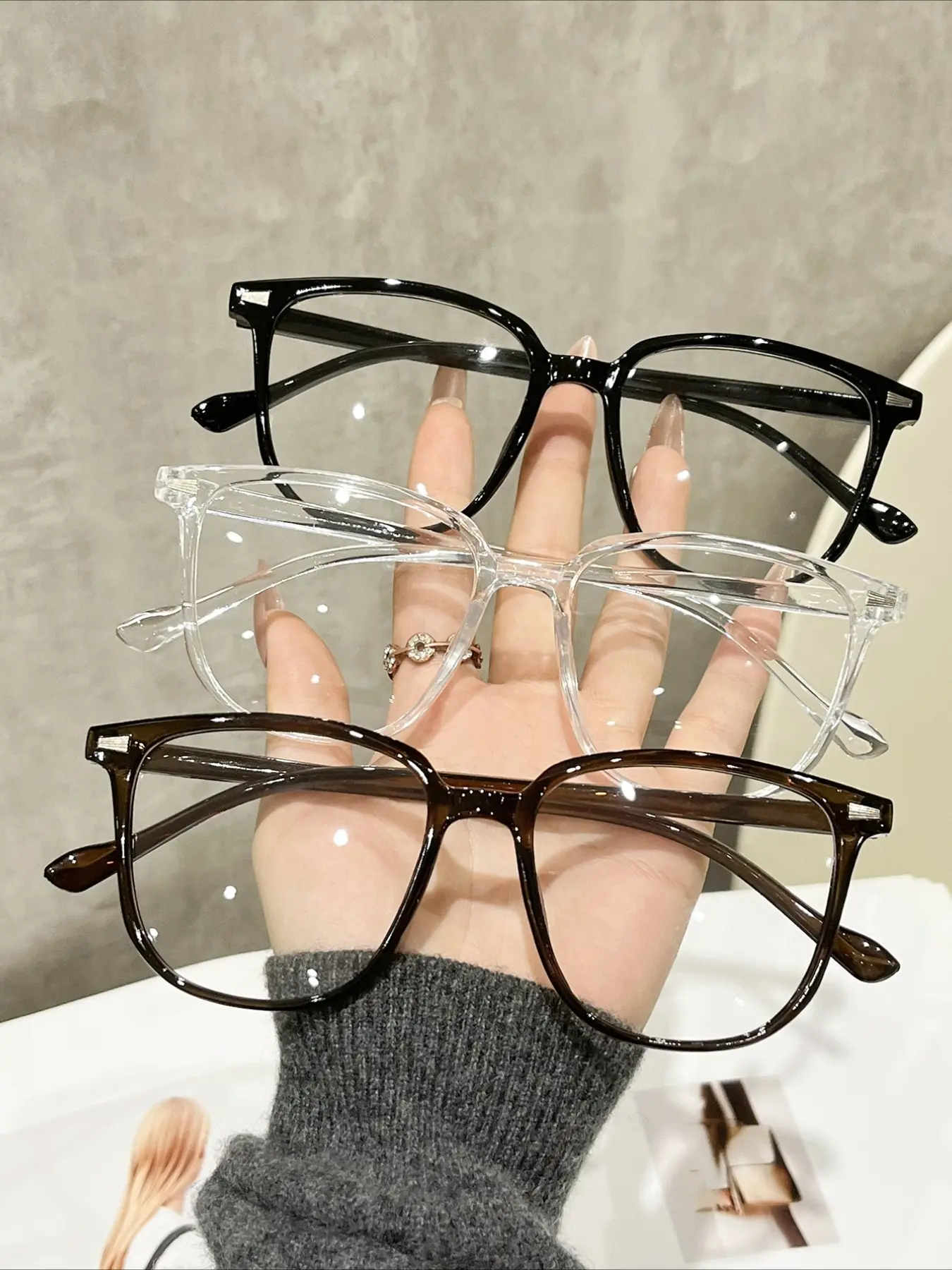 3 pairs of women's and men's square daily classic portable modern minimalist style flat glasses combination, back to school, daily life, watching TV, reading, office decoration, Transparent Lens Glasses