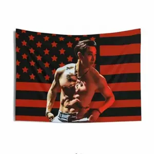 Wonho Red & Black American Flag Muscle Tapestry 3x5 FT - Polyester K-pop Idol / Trendy Wall Hanging for Fan Support & Bedroom Decor, Iconic Aesthetic Banner