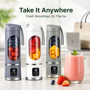 Digital Juicer Blender for Smoothies, 450ml Portable USB Rechargeable Blender Cup, Smart LED Display, Leak-Proof Design for Gym, Office & Kitchen Juice Bottles