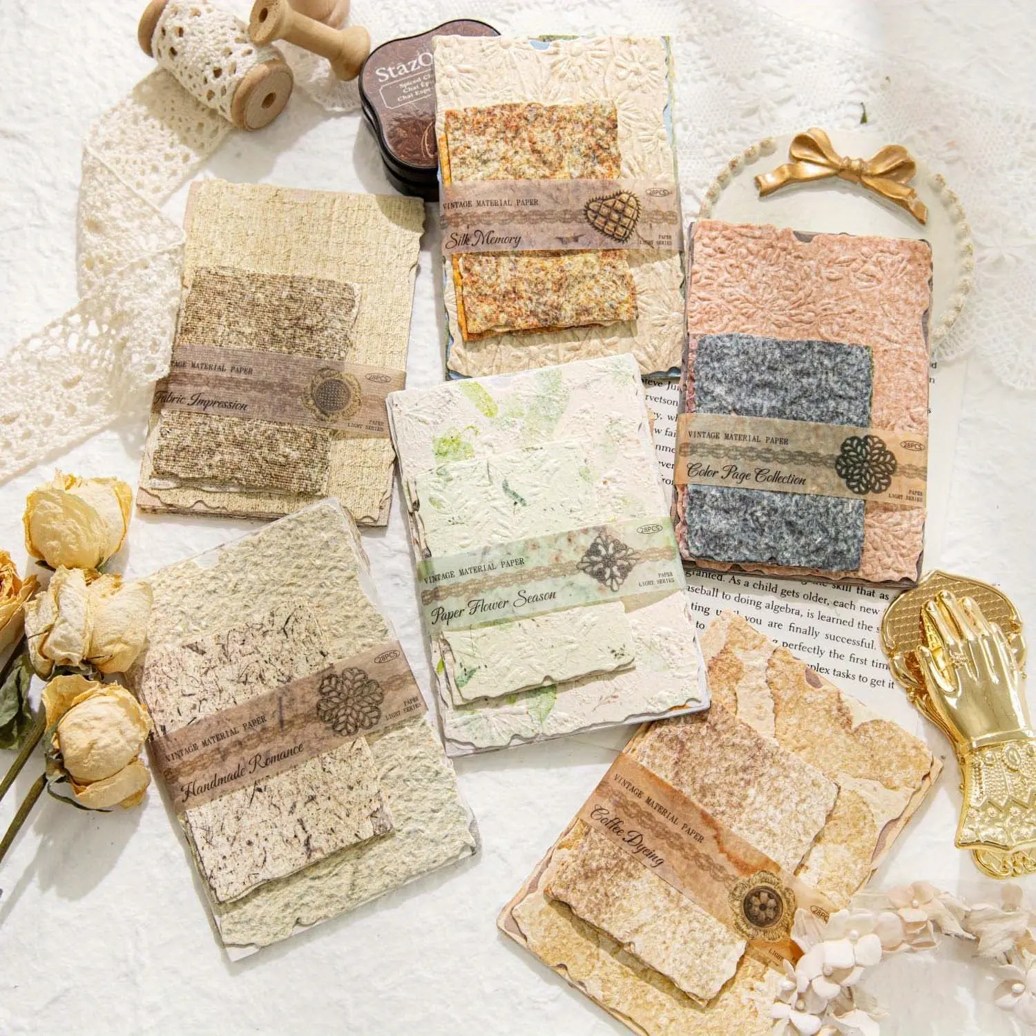 168 Sheets Scrapbook Paper and Embossed Textured Paper Assorted Set - 6 Pack Mixed Special Craft Scrapbooking Paper Vintage Art Paper Journaling Supplies for Planner Card Embellishments Collage
