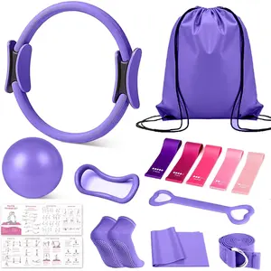 Pilates Kit for Women, Essentials Pilates Equipment Set with 14'' Pilates Ring and Mini Ball, 5 Resistance Bands & Accessories, Tutorial Charts, Pilates Ring Set for Beginners Workout at