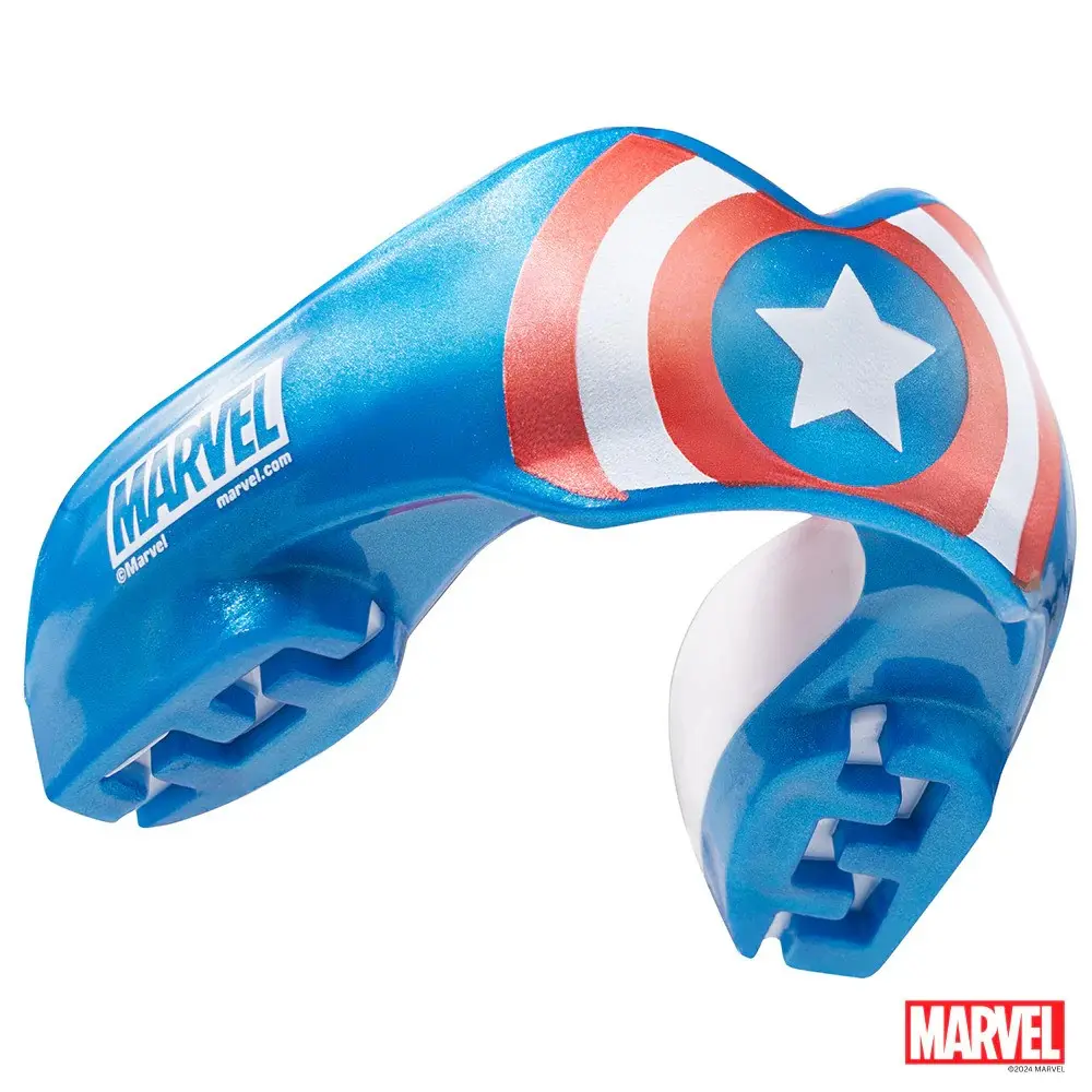 SAFEJAWZ Sports MARVEL ORTHO Mouthguard for Braces Protective Mouth Guard with Case for Boxing, Basketball, Lacrosse, Football, MMA, Martial Arts, Hockey and All Contact Sports - CAPTAIN AMERICA