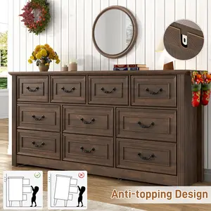 Farmhouse 10 Drawer Dresser for Bedroom, 63” Wood Chest of Drawers with Rustic Handles, Wide Closet Dressers Organizer, Living Room, Hallway, Bedroom Furniture