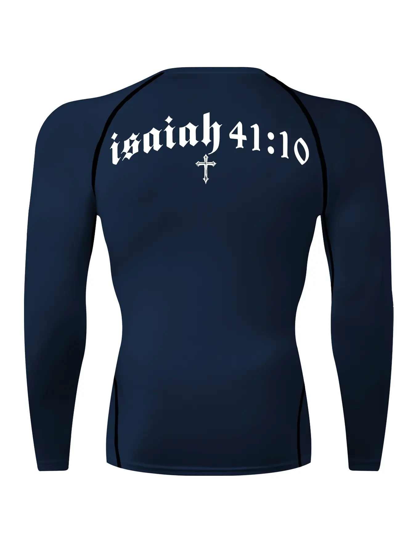 Isaiah 41:10 Cross Graphic Print Long Sleeve Compression Shirt for Men, Gym Clothes Workout Fitness Training Running Tight-Fit T-Shirt, Athletic Quick-Dry Stretchy Baselayers Undershirts Top, Spring & Fall Sportswear Activewear