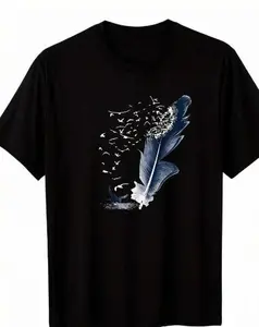 Boho Chic Feather Tee - Unique Dove Release Illustration, Casual Crewneck Short Sleeve for Festival and Daily Wear,Men's and women's model. Four-season casual short-sleeved T-shirt. Casual style. Suitable for all seasons.