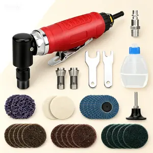 90 Degree Air-Powered Die Grinder Kit with 1/4" & 1/8" Collets, 24PCS Sanding Discs, Air Connector, Lubricant and Chuck Key, for Metal Grinding, Polishing, Deburring, Engraving and Rust Removal, Complete Accessory Set