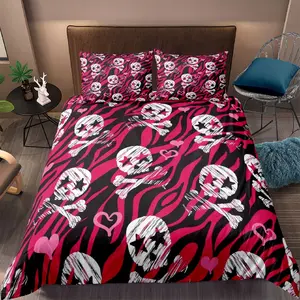 Skull Stripe Bedding Set, Soft Bedding Sets, Soft Durable Polyester Sheet Set, Includes Pillowcases, Perfect Gift for Kids & Adults