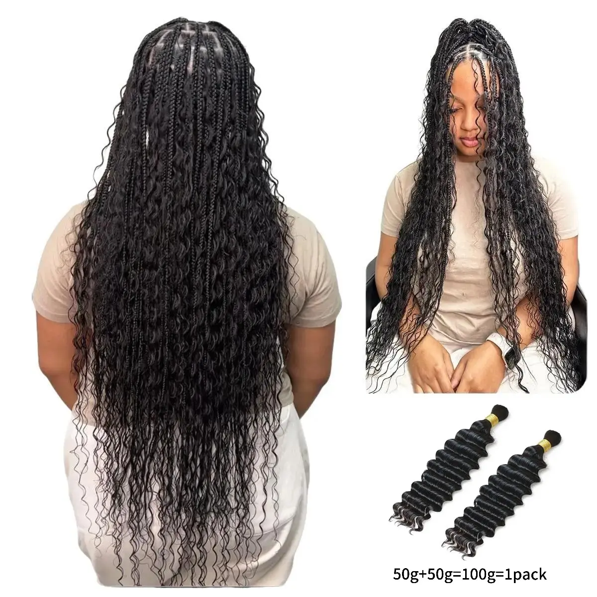 [LIVE-ONLY] Wequeen 12A Grade 100% Brazilian Bulk Hair Deep Wave 16″–24″ Salon‑Quality for Boho Box Knotless Goddess Braids Protective Styles Human Hair Extensions