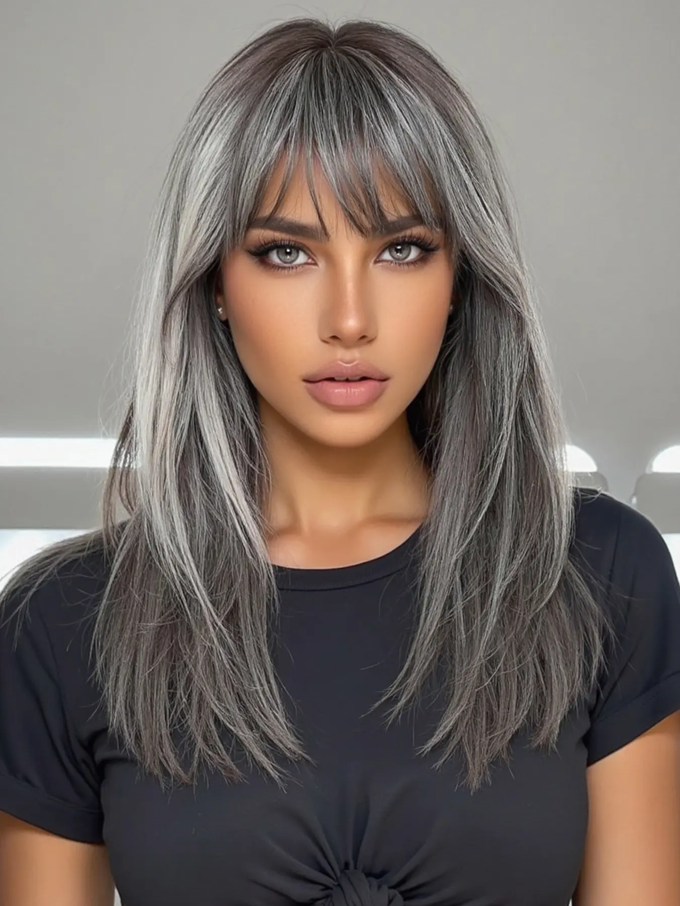 18-Inch Medium-Length Wig with Bangs, Straight Hair for Women, Perfect for Daily Wear, Travel, Parties & Holidays, Synthetic Material Wigs, Synthetic Fiber Wigs