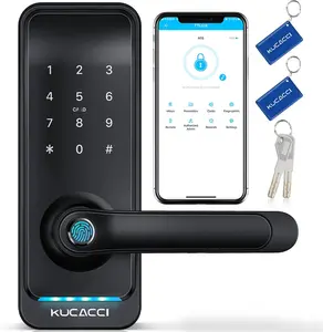 Door Lock with Handle: Door Lock for Front Door - Dnob - Generate Passcode Remotely - App - Easy Installation(Black)