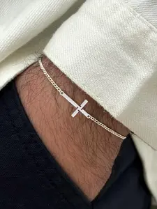 Men's Cross Bracelet Gold/silver Color Stainless Steel Chain, Casual Fashion Jewelry, All Seasons Wear, Plain Pattern, Stainless Steel Bracelets