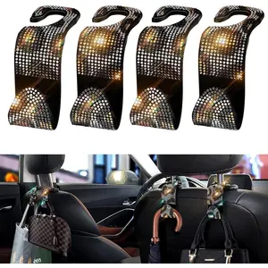 4 count Bling  Seat Hooks for Purses and Bags, Leopard Print Headrest Hooks with Bling  Accessories
