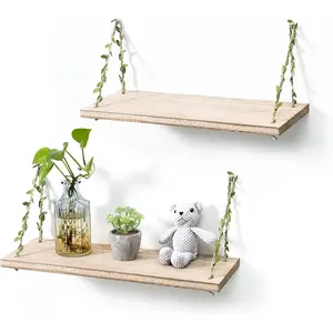 Two-Piece Leaf Rope Hanging Floating Shelves, Wall Swinging Storage Rack for Home Decor, Stylish and Functional Display Shelves, Wall Mounted Shelf