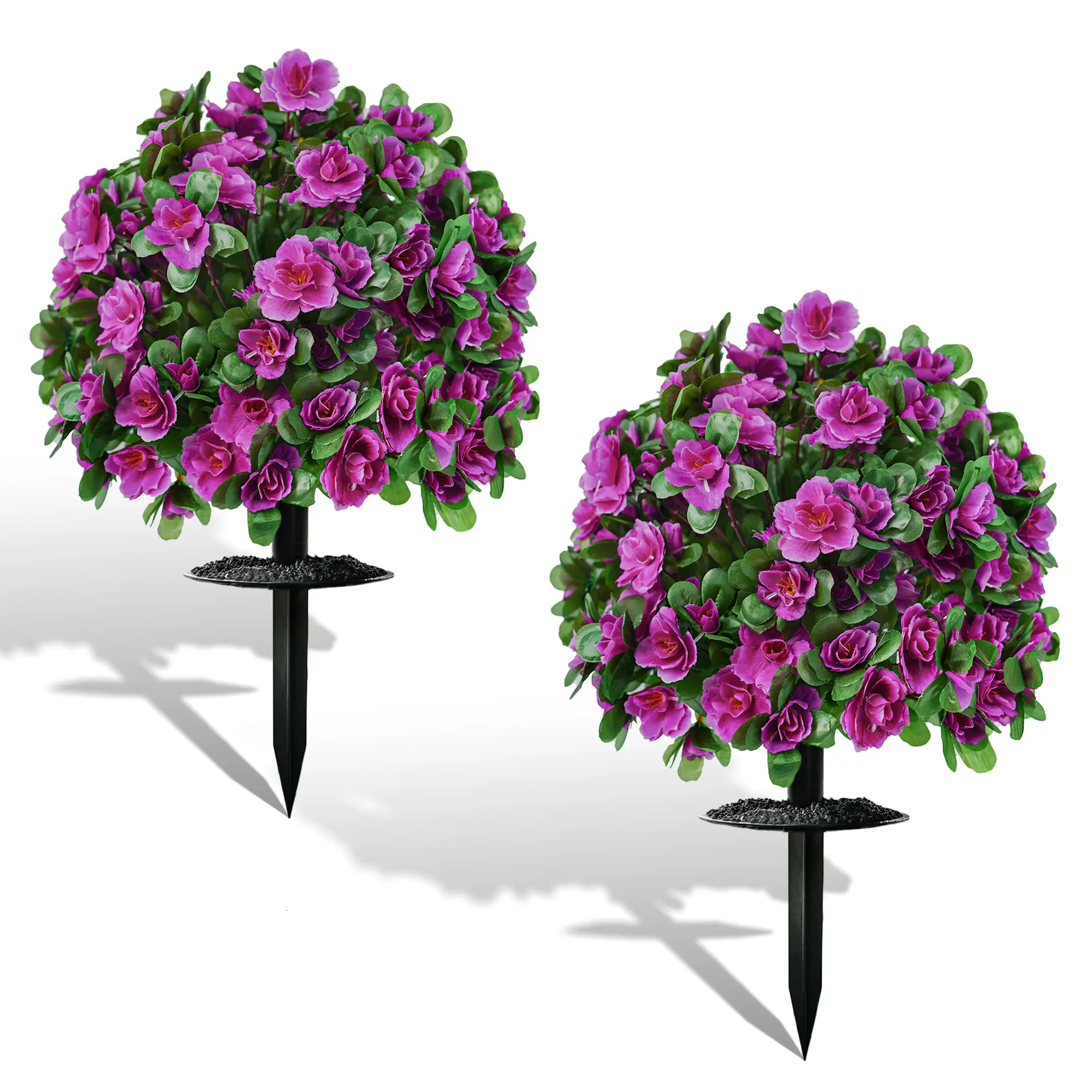 Artificial Flowers for Outdoors, Faux Outdoor Plants Fake Plants Topiary Balls Artificial Outdoor Set of 2 with Ground Spike for Decor Home Party Patio Garden Home Front Porch  set for glow low (orange gradient)(fuchsia)