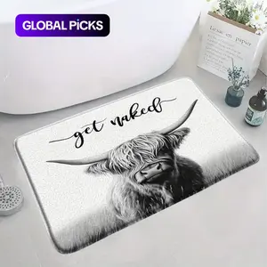 "Get Naked" Highland Cow Flannel Bath Mat, Humorous Black & White Design with Majestic Highland Cow, Playful & Quirky Vibe, Non-Slip Indoor Mat for Powder Rooms & Farmhouse Decor, Bathroom Drying Doormat, Bathroom Decorative Mat #GLOBAL PICKS