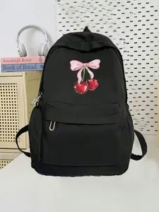 Cartoon Bow Cherry Print Girl Backpack, Large Capacity Laptop Backpack, Anti-Theft School Book Bag, Trendy Backpack for Girls and Boys
