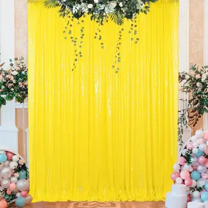 2Pcs 4ftx8ft Yellow Sequin Backdrop Curtains, Polyester Fibre Thick Non-See-Through Drapes for Wedding, Birthday Party, Photo Banners, Business & Home Decoration