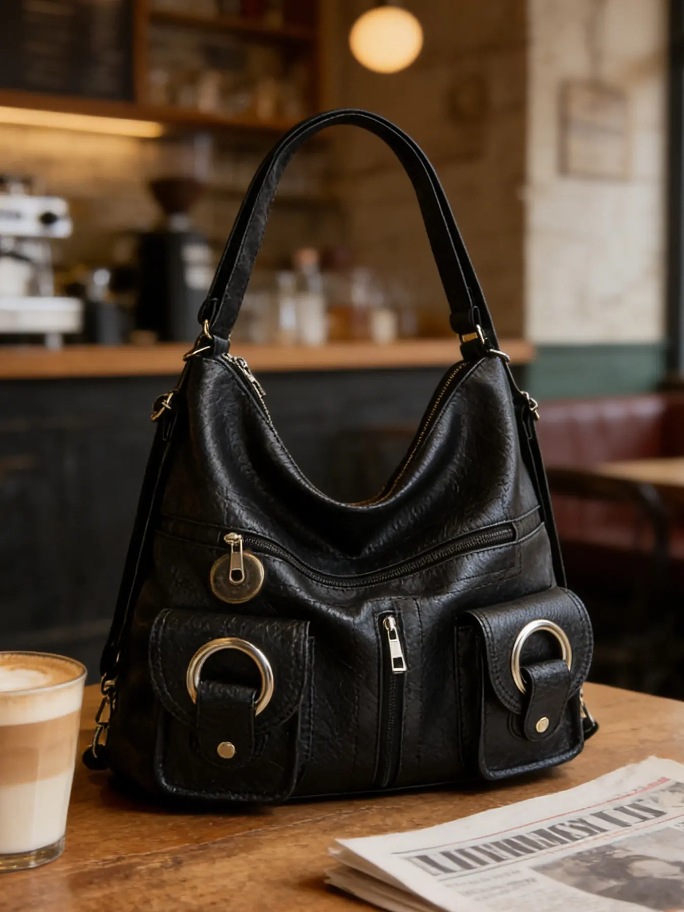 Retro minimalist style practical texture shoulder bag, multi pocket design, detail embellishment decoration, adjustable shoulder strap, versatile item for daily commuting and outdoor activities, can accommodate mobile phones and files